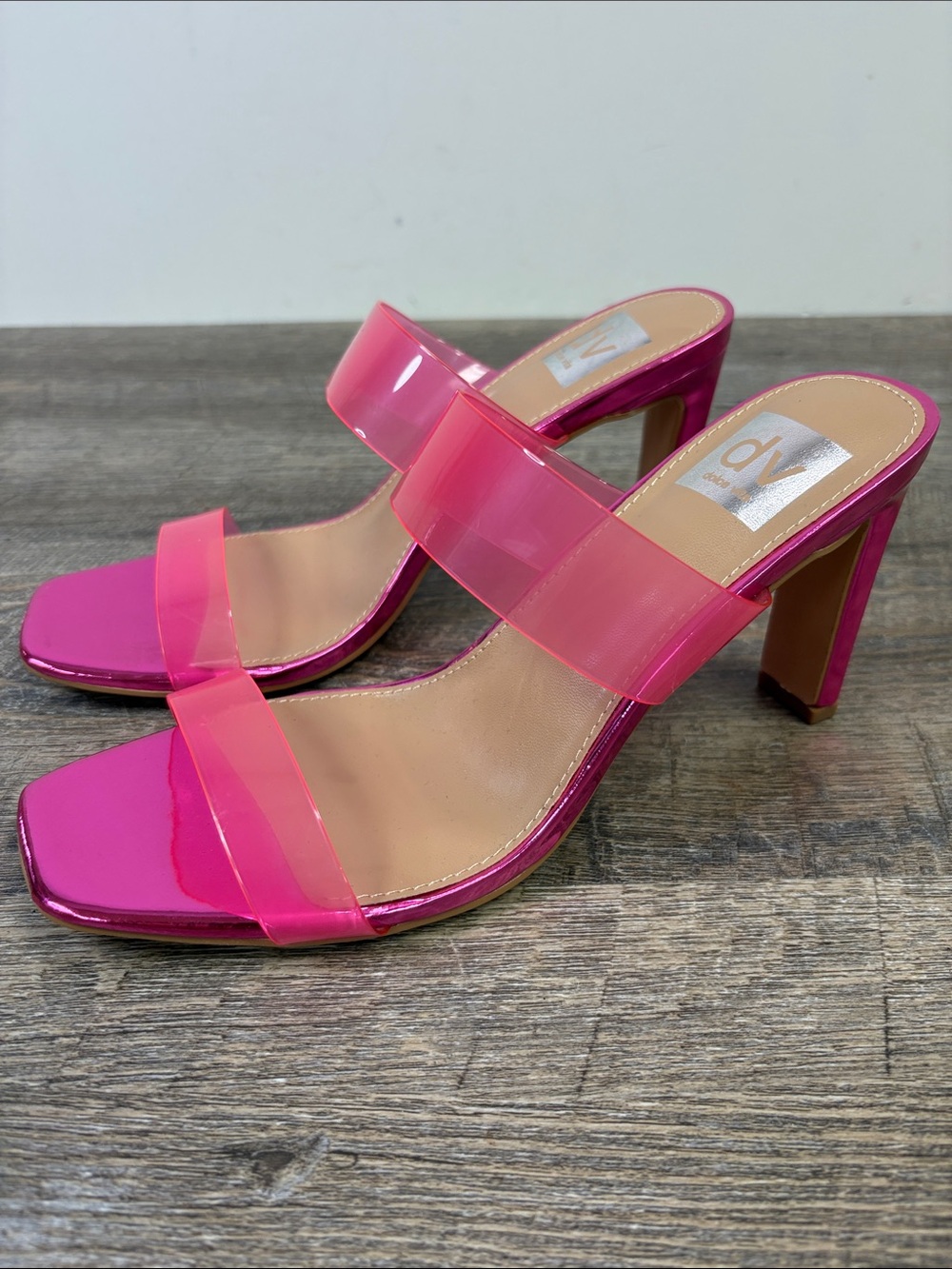 Dolce Vita Selsta Pink Clear Strap Metallic Heeled Sandals Women’s Size 8